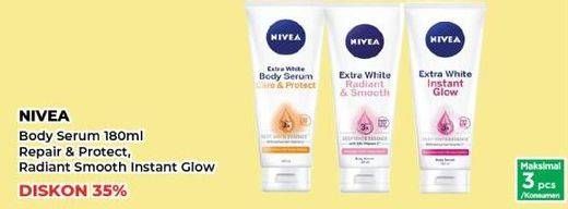 Promo Harga Nivea Body Serum Extra White Care Protect, Extra White Radiant Smooth, Extra White Instant Glow SPF 33 180 ml - Yogya