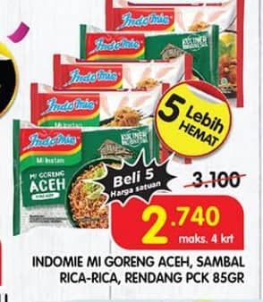 Promo Harga Indomie Mi Goreng Aceh, Sambal Rica Rica, Rendang 85 gr - Superindo