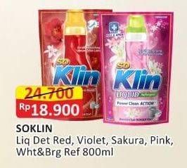 Promo Harga So Klin Liquid Detergent + Anti Bacterial Red Perfume Collection, + Anti Bacterial Violet Blossom, + Softergent Soft Sakura, + Softergent Pink, Power Clean Action White Bright 750 ml - Alfamart