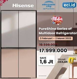 Promo Harga Hisense RQ788N4IWKUS Refrigerator 4 Doors PureShine Series   - Electronic City