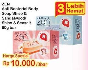 Promo Harga ZEN Anti Bacterial Body Soap Shiso Sandalwood, Shiso Sea Salt per 3 pcs 80 gr - Indomaret