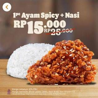 Promo Harga 1 pc Ayam Spicy + Nasi  - Burger King