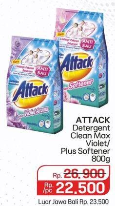 Promo Harga Attack Detergent Powder Clean Maximizer, Violet Perfume, Plus Softener 800 gr - Lotte Grosir