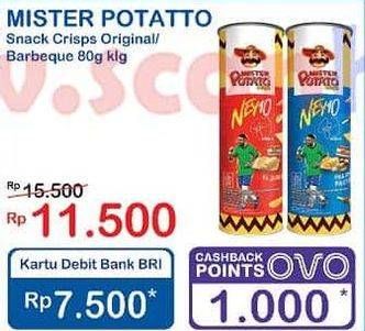 Promo Harga Mister Potato Snack Crisps Original, BBQ 80 gr - Indomaret