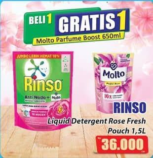 Promo Harga Rinso Liquid Detergent + Molto Pink Rose Fresh 1500 ml - Hari Hari