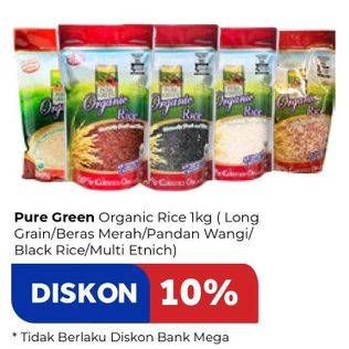 Promo Harga PURE GREEN Organic Rice Long Grain/Beras Merah/Pandan Wangi  - Carrefour