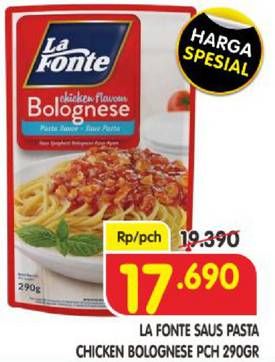 Promo Harga LA FONTE Saus Pasta Chicken Flavour Bolognese 290 gr - Superindo