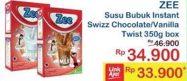 Promo Harga ZEE Susu Bubuk Swizz Chocolate, Vanilla Twist 350 gr - Indomaret