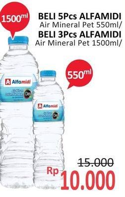 Promo Harga 5 pcs ALFAMIDI Air Mineral 550 mL/ 3 pcs ALFAMIDI Air Mineral 1500 mL  - Alfamidi