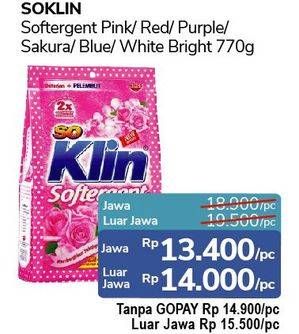 Promo Harga SO KLIN Softergent Blue Cloud Fresh Breeze, Cheerful Red, Purple Lavender, Rossy Pink, Soft Sakura 770 gr - Alfamidi