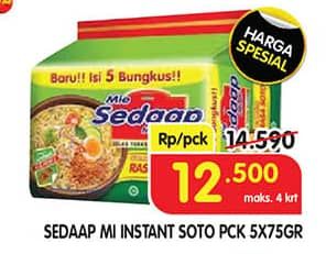 Promo Harga Sedaap Mie Kuah Soto per 5 pcs 75 gr - Superindo