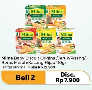 Promo Harga Milna Biskuit Bayi 6+ Jeruk, Original, Pisang, Beras Merah, Kacang Hijau 130 gr - Carrefour