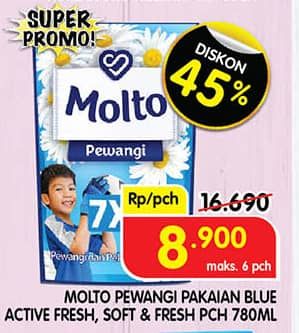 Promo Harga Molto Pewangi Active Fresh, Hijab Soft Fresh 780 ml - Superindo