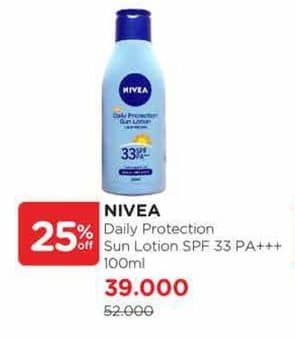 Promo Harga Nivea Daily Protection Sun Lotion SPF 33 PA++ 100 ml - Watsons