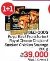 Promo Harga Belfoods Royal Sausages Beef Frankfurter, Cheese Chicken, Smoked Chicken 200 gr - LotteMart