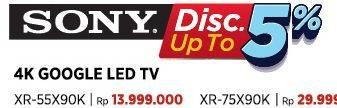 Promo Harga Sony X90K BRAVIA XR LED Full Array Ultra HD 4K High Dynamic Range (HDR) Smart TV (Google TV) XR-55X90K 55 Inch  - COURTS