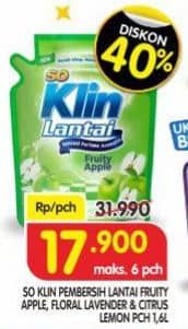 Promo Harga So Klin Pembersih Lantai Hijau Fruity Apple, Kuning Citrus Lemon, Ungu Floral Lavender 1600 ml - Superindo