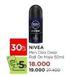 Promo Harga Nivea Men Deo Roll On Deep 50 ml - Watsons