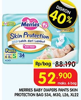 Promo Harga Merries Pants Skin Protection S34, XL22, M30, L26 22 pcs - Superindo
