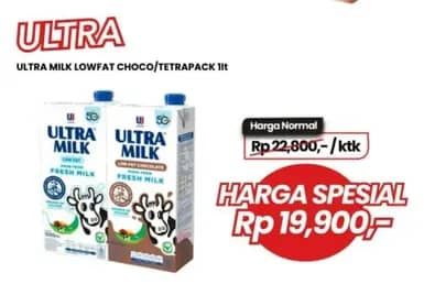 Promo Harga Ultra Milk Susu UHT Low Fat Coklat, Low Fat Full Cream 1000 ml - Carrefour