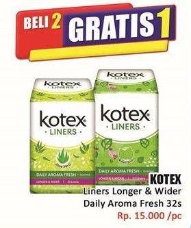 Promo Harga Kotex Fresh Liners Longer & Wider Scented Aloevera, Scented Daun Sirih 32 pcs - Hari Hari
