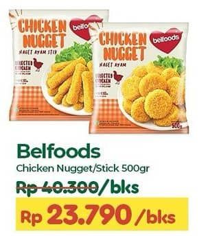 Promo Harga Belfoods Nugget Chicken Nugget, Chicken Nugget Stick 500 gr - TIP TOP