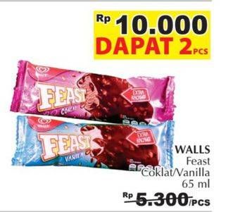 Promo Harga WALLS Feast Chocolate, Vanilla per 2 pcs 65 ml - Giant