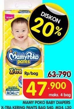 Promo Harga Mamy Poko Pants Xtra Kering L30, M34, S40 30 pcs - Superindo