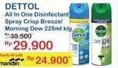 Promo Harga DETTOL Disinfectant Spray Crips Breeze, Spray Morning Dew 225 ml - Indomaret
