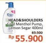Promo Harga HEAD & SHOULDERS Shampoo Lemon Fresh, Cool Menthol 400 ml - Alfamidi