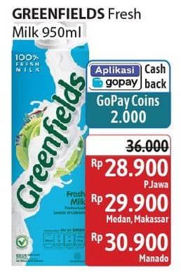 Promo Harga Greenfields Fresh Milk 1000 ml - Alfamidi