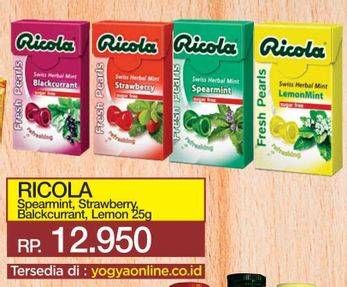 Promo Harga RICOLA Permen Rendah Gula Spearmint, Strawberry, Blackcurrant, Lemon Mint 25 gr - Yogya