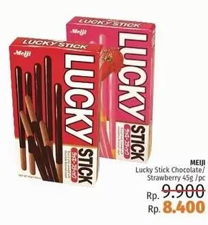 Promo Harga MEIJI Biskuit Lucky Stick Chocolate, Strawberry 45 gr - LotteMart