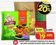 Promo Harga SUNNY GOLD Chicken Tempura Pck 500gr, CIKI WIKI Chicken Nugget Dino Pck 250gr  - Superindo