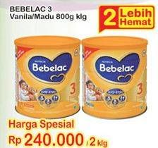 Promo Harga BEBELAC 3 Susu Pertumbuhan Madu, Vanila per 2 kaleng 800 gr - Indomaret