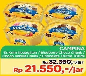 Promo Harga CAMPINA Ice Cream Blueberry Choco Chunk, Neapolitan, Chocolate Truffle, Chocolate Chunks 700 ml - TIP TOP