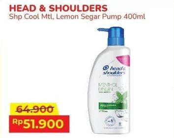 Promo Harga HEAD & SHOULDERS Shampoo Cool Menthol, Lemon Fresh 400 ml - Alfamart