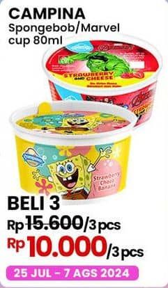 Promo Harga Campina Ice Cream Cup Spongebob, Marvel Strawberry Cheese 80 ml - Indomaret