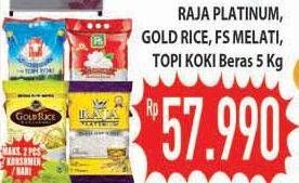 Promo Harga RAJA Platinum Beras Gold Rice, Fs Melati/TOPI KOKI Beras 5Kg  - Hypermart