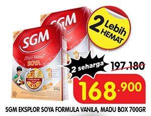 Promo Harga SGM Eksplor Soya 1-5 Susu Pertumbuhan Vanila, Madu 700 gr - Superindo