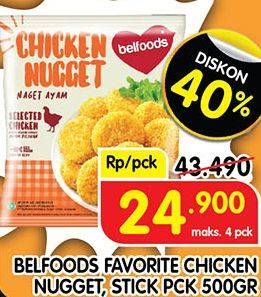 Promo Harga BELFOODS Nugget Chicken Nugget Stick, Chicken Nugget 500 gr - Superindo