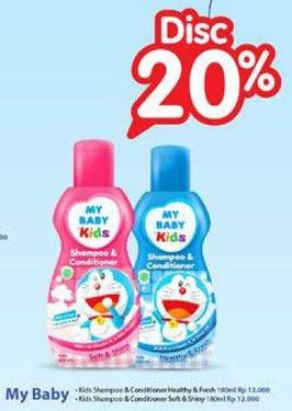 Promo Harga My Baby Kids Shampoo & Conditioner Healthy & Fresh dan Soft Shiny 100ml/180  - Carrefour