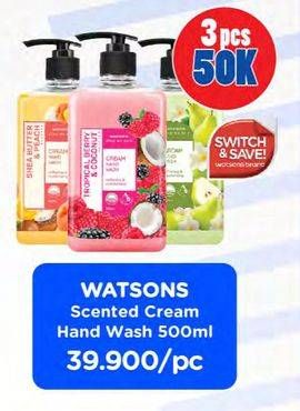 Promo Harga WATSONS Scented Cream Hand Wash All Variants 500 ml - Watsons