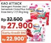 Promo Harga Attack Jaz1 Detergent Powder Semerbak Cinta, Pesona Segar, +Softener Rose Berry 1400 gr - Indomaret