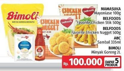MAMASUKA Mayonaise 100gr + BELFOODS Chicken Stick 500gr + Chicken Nugget 500gr + ABC Sambal 335ml + BIMOLI Minyak Goreng 2L