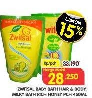 Promo Harga ZWITSAL Natural Baby Bath Hair Body, Milk Honey 450 ml - Superindo
