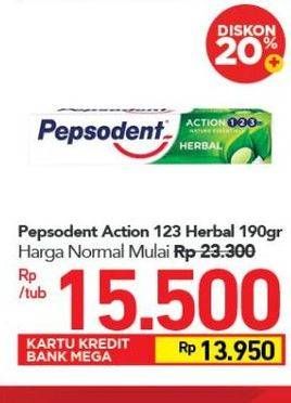 Promo Harga PEPSODENT Pasta Gigi Action 123 Herbal 190 gr - Carrefour