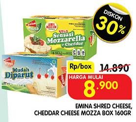Promo Harga Emina Cheddar Cheese Shred, Mozza 160 gr - Superindo