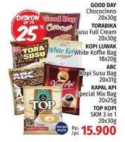 Promo Harga GOOD DAY Chococinno/TORABIKA Susu Full Cream/LUWAK White Koffie/ABC Kopi Susu/KAPAL API Special Mix/TOP KOPI SKM 3in1  - LotteMart