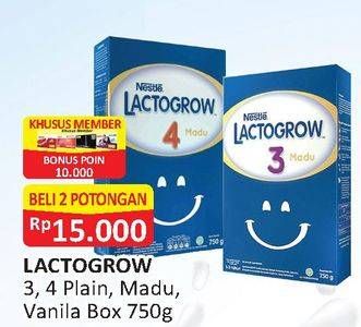 Promo Harga LACTOGROW 3 / 4 Susu Pertumbuhan Madu, Vanilla 750 gr - Alfamart